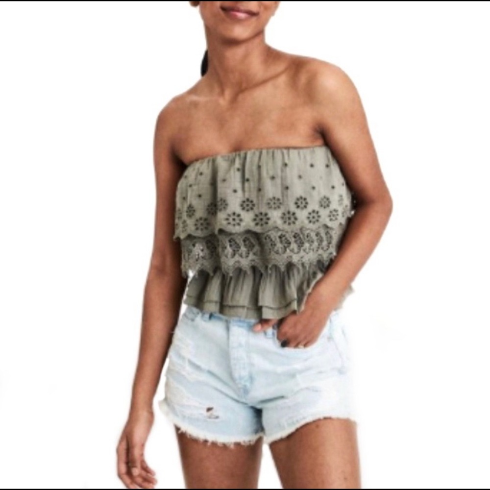 Green American Eagle Floral Crop Top